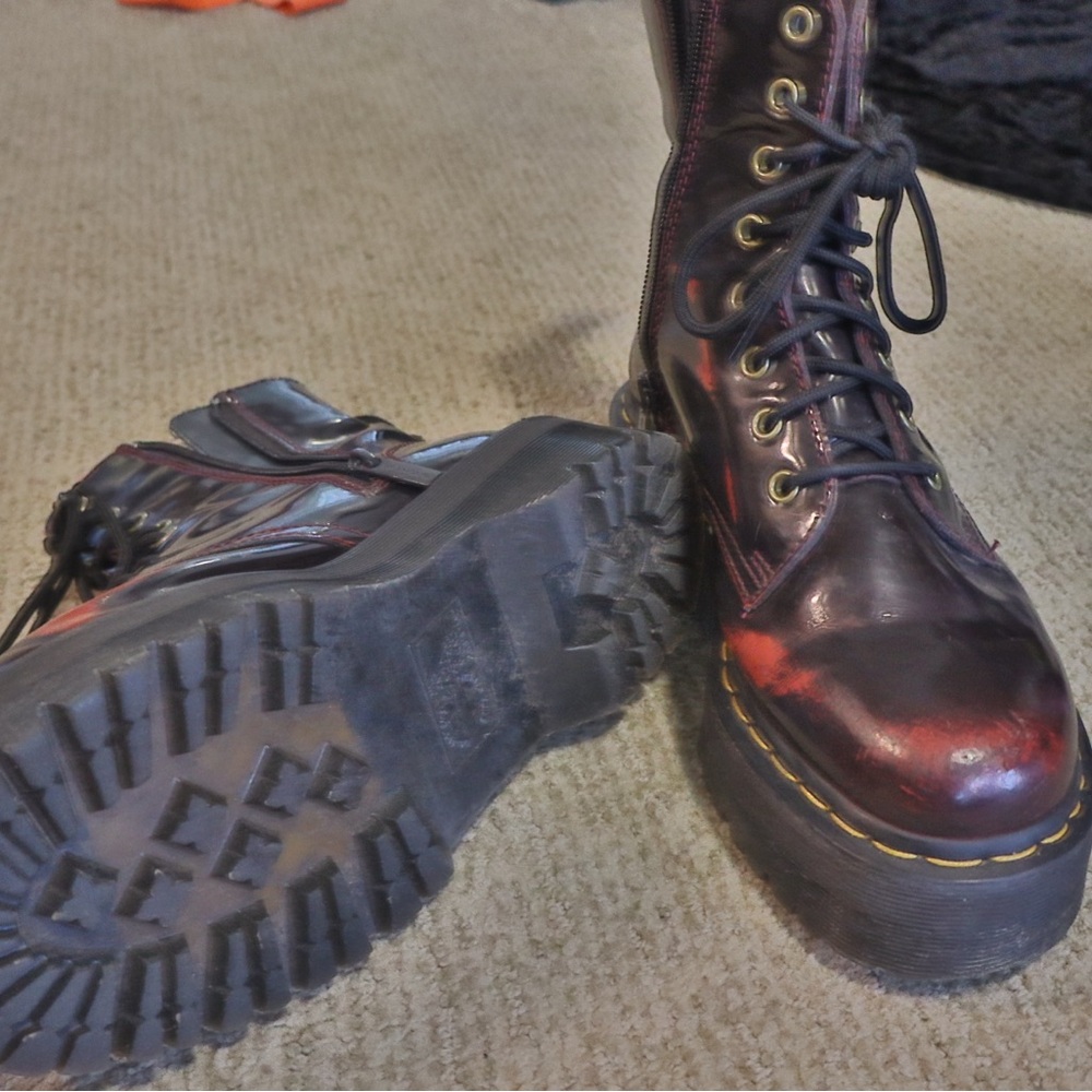 Dr. Martens Black and Red Combat Boots with Chunky Sole